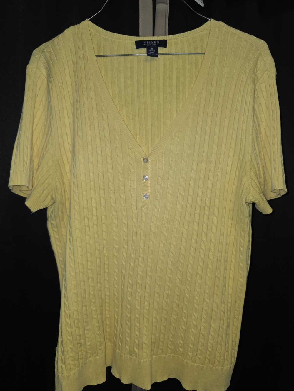 Chaps Women's Yellow Short-Sleeve V-Neck Cable Knit Top
